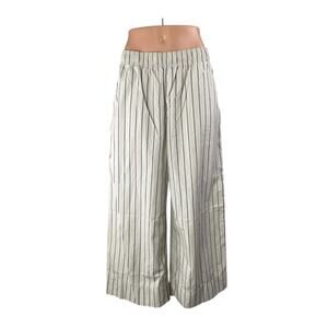 H&M Women's White Striped Elastic High Waist Palazzo Wide Leg Trousers Pants M